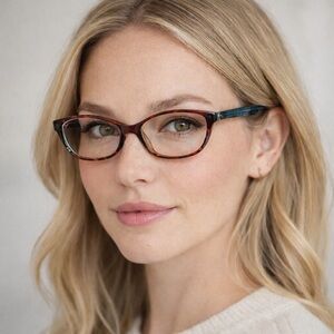 2-Lulu Guinness Eyeglass Frames L204 TOR Tortoise Havana Blue Cat Eye 57-15-135